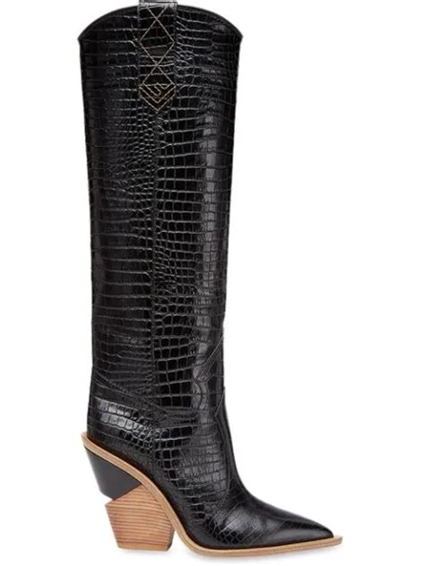 fendi logo embossed knee high boot|Fendi high heel boots.